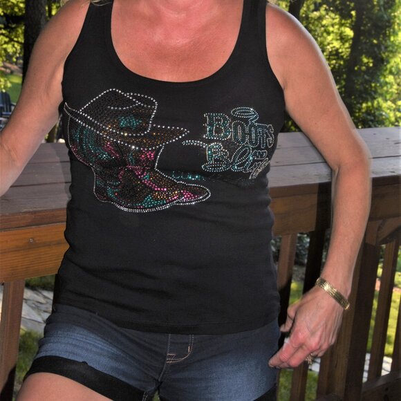 Boots & Bling rhinestone sleeveless tank XS S M L XL XXL 1X 2X 3X … - Picture 6 of 8